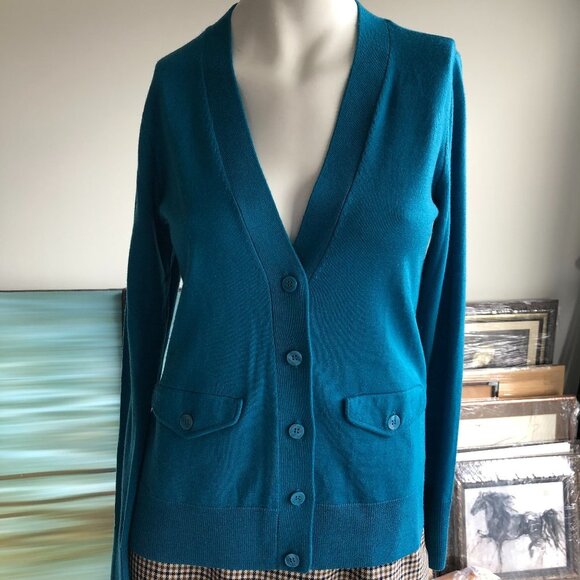 Halogen 100% Wool Knit Cardigan Teal Blue Size S - Picture 1 of 8